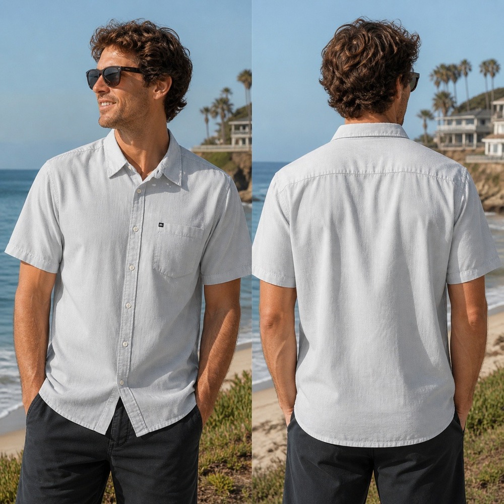 Quiksilver Mens Short Sleeve Button Down Shirt Grey Check AQYWT00111 Size Large